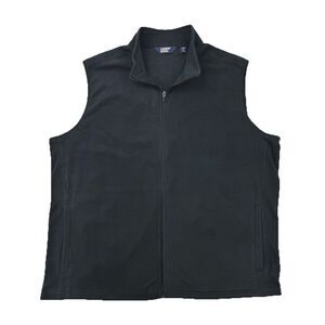 Lands End Black Fleece Vest Mens XXL Full Zip Sleeveless Jacket Pockets